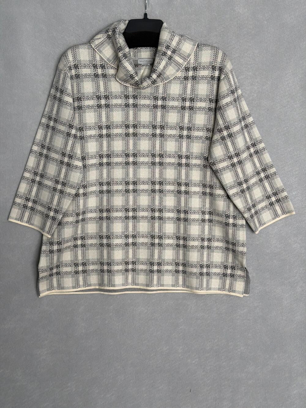 Multiples Jacquard Knit Top Cowl Neck Long Sleeve in Snow Leopard Women's 1X NEW